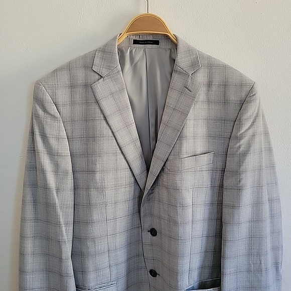 Calvin Klein Gray Wool Plaid Two Button Single Breasted Blazer Dual Vent Classic - Picture 5 of 15